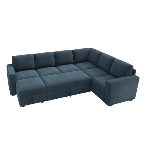 Dark Grey Corduroy L Shaped Sleeper Sofa with Pull Out Bed M174