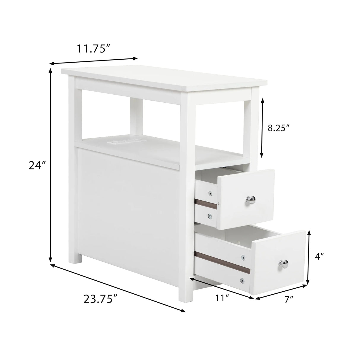 White Narrow End Table with Charging Station P7549