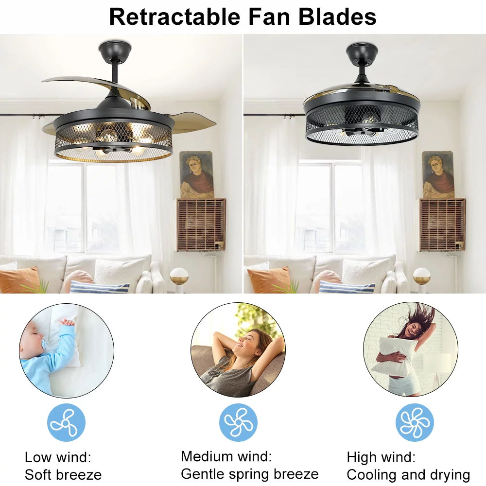 42" Invisible Ceiling Fan with Light and Remote A743