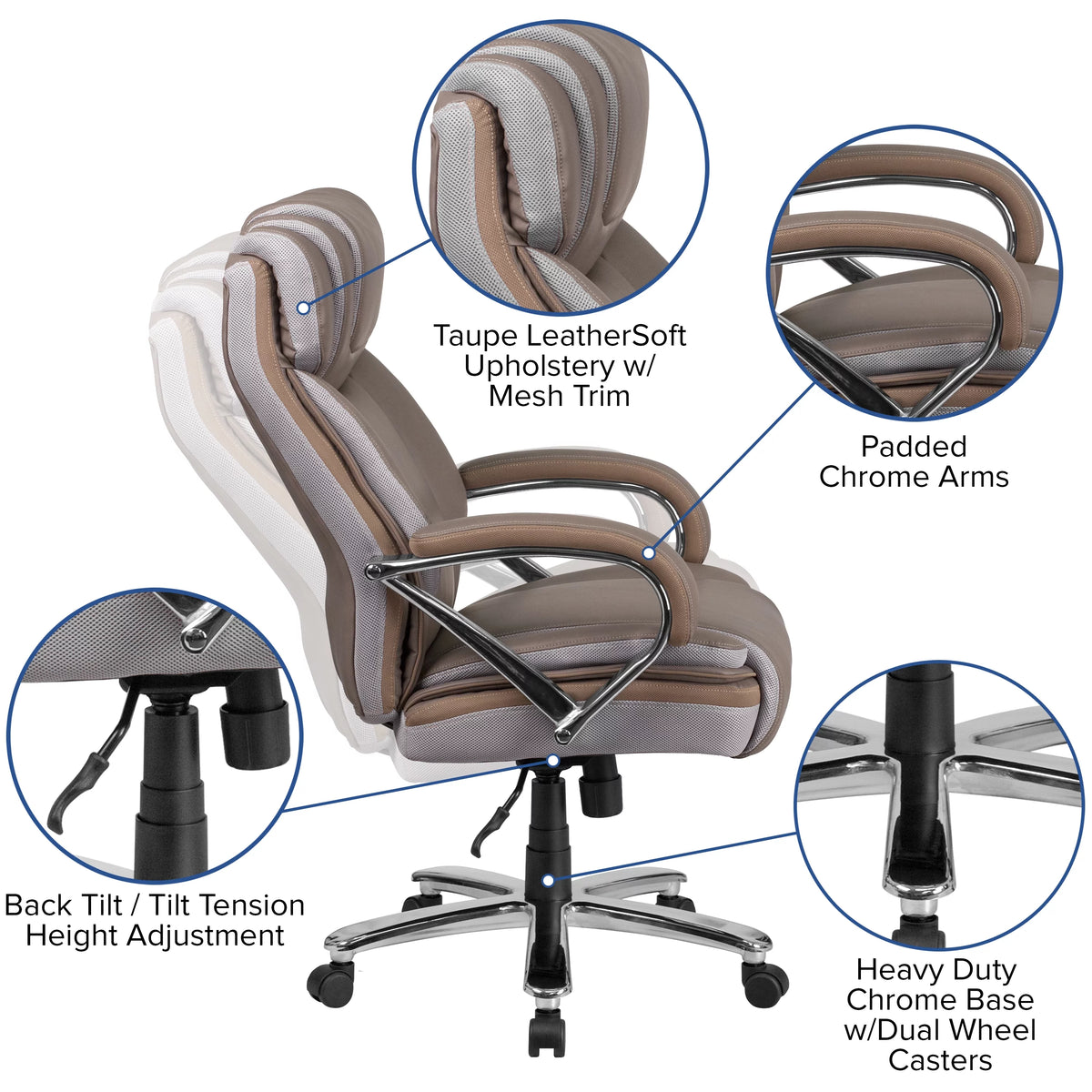 Taupe Ergonomic Office Chair with Extra Wide Seat X17377