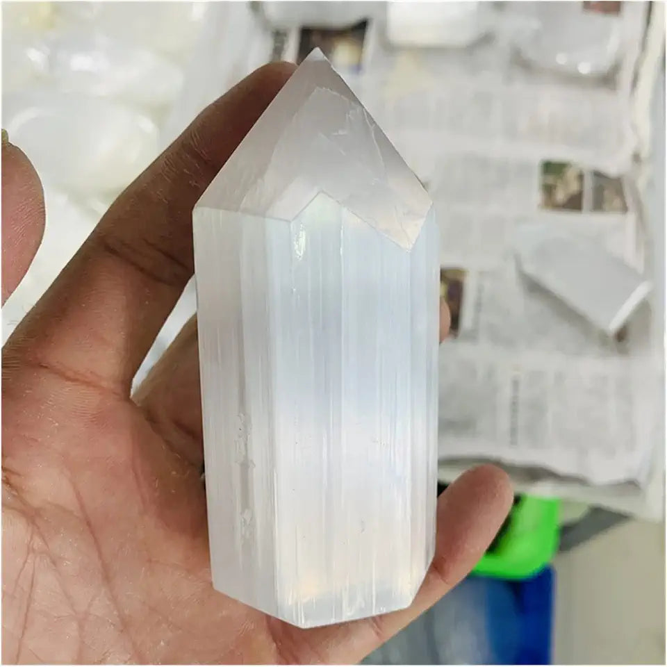 Natural Selenite Crystal Point Wand E32822