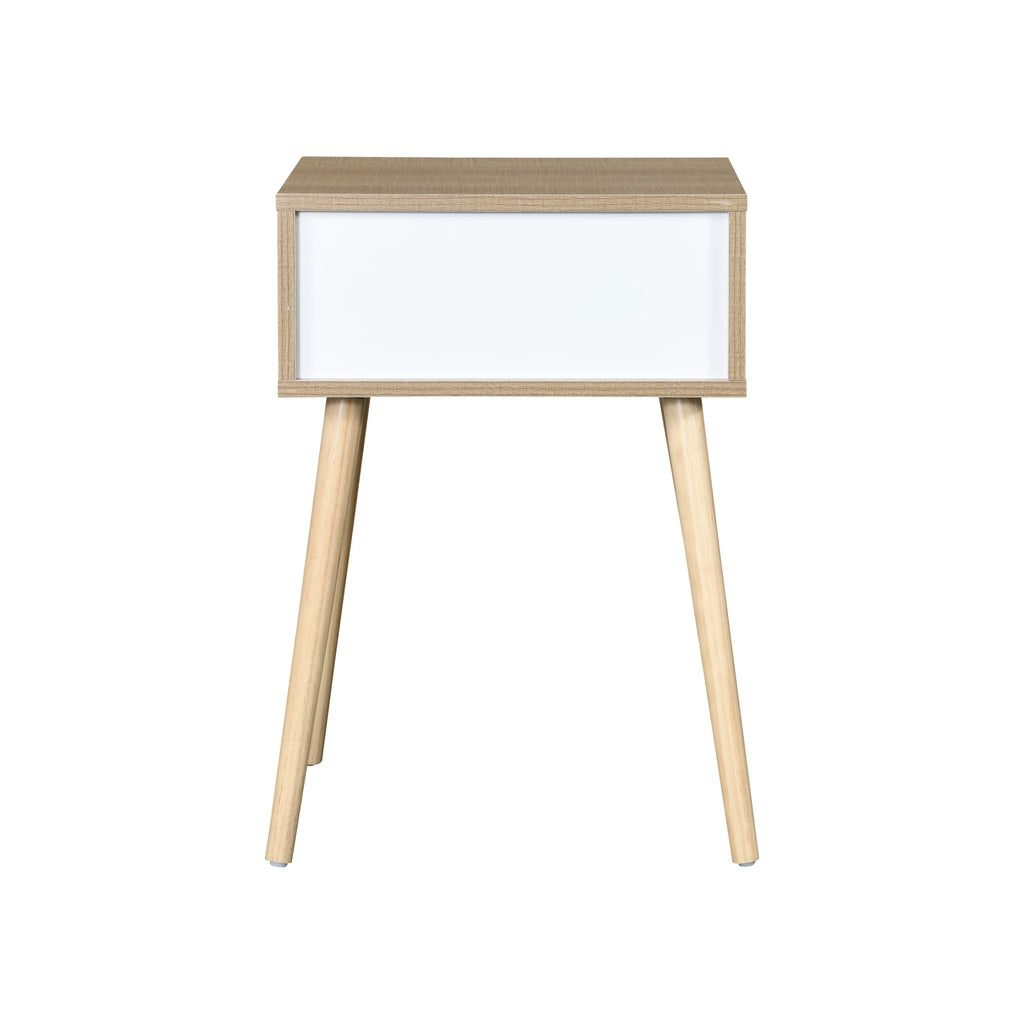 White 1 Drawer Side Table with Rubber Wood Legs X80069