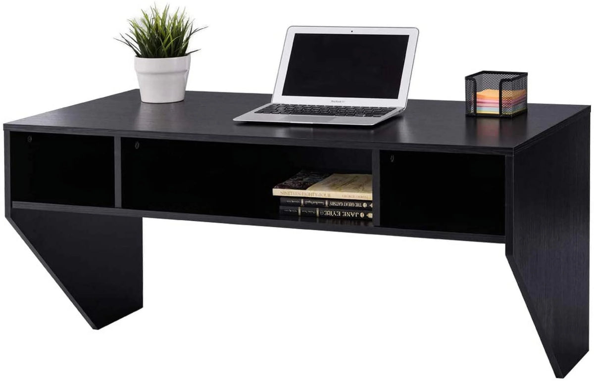 Wall Mounted Floating Computer Desk with Shelves Black X38455