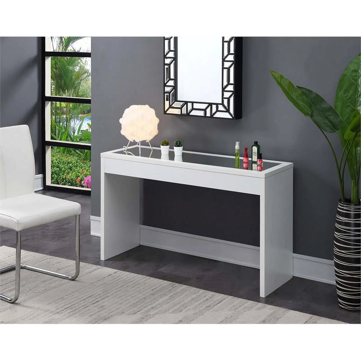 White Mirrored Console Table D5421
