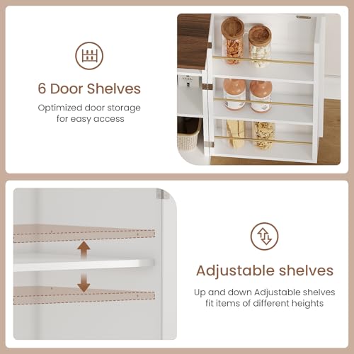 White Buffet Cabinet with Charging Station and Adjustable Shelves E98756