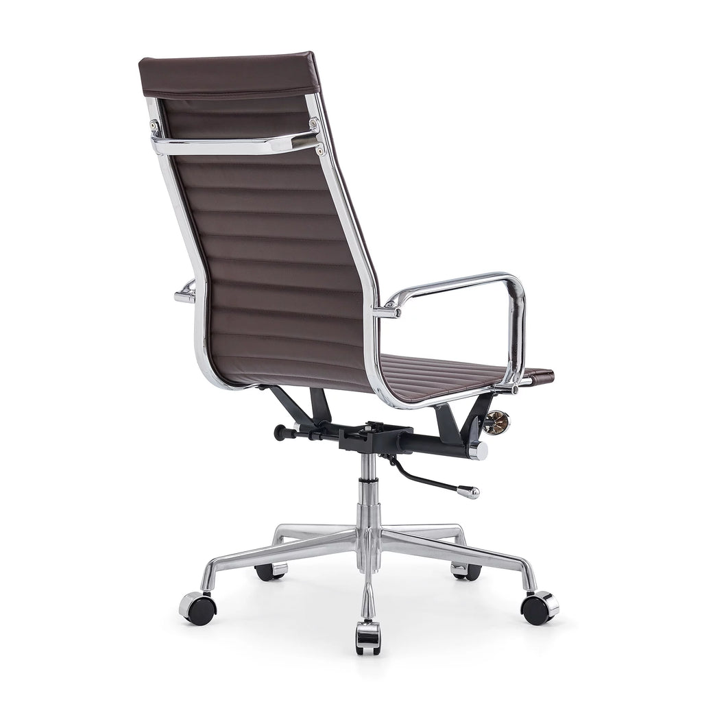 High Back Executive Office Chair with Armrest Adjustable Swivel Vegan Leather Brown I985903