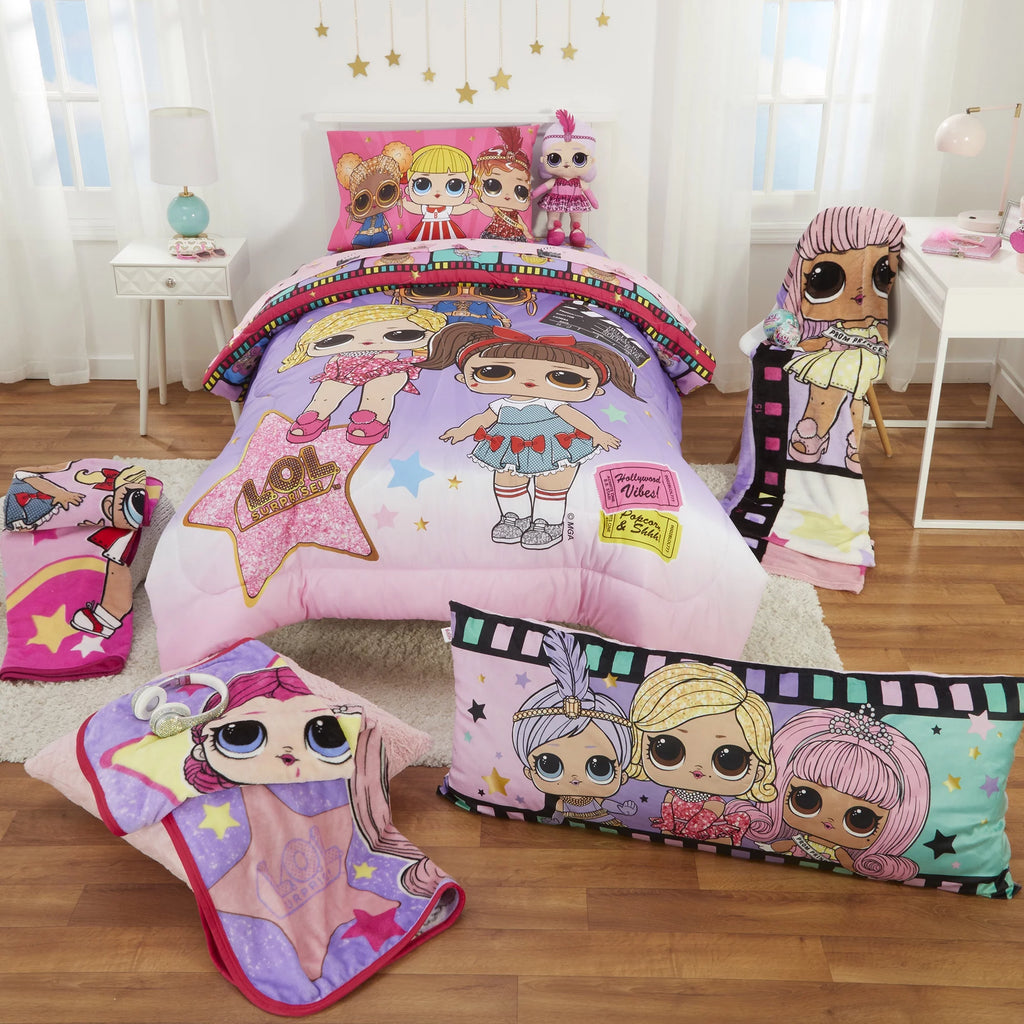Kids Twin Bed in a Bag, Comforter and Sheets, Purple and Pink Y56080