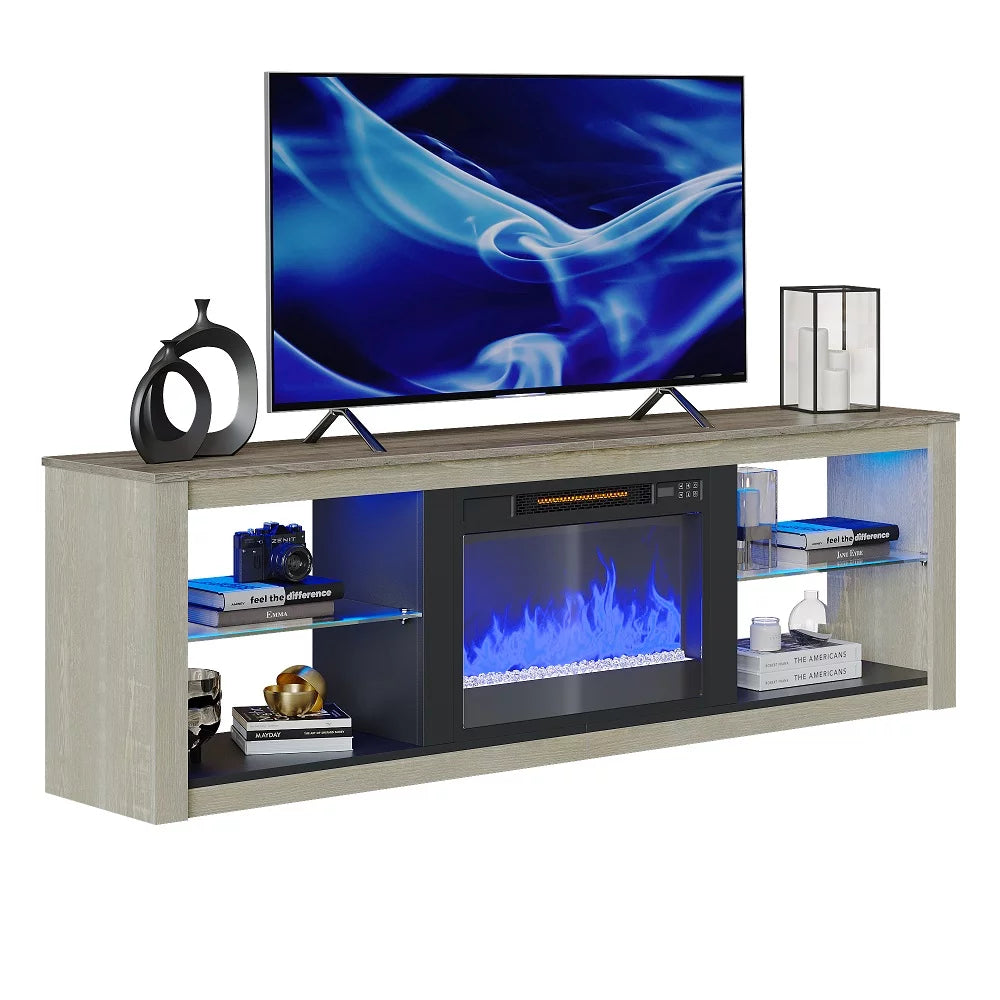 Wash White+Grey Electric Fireplace TV Stand Q559758