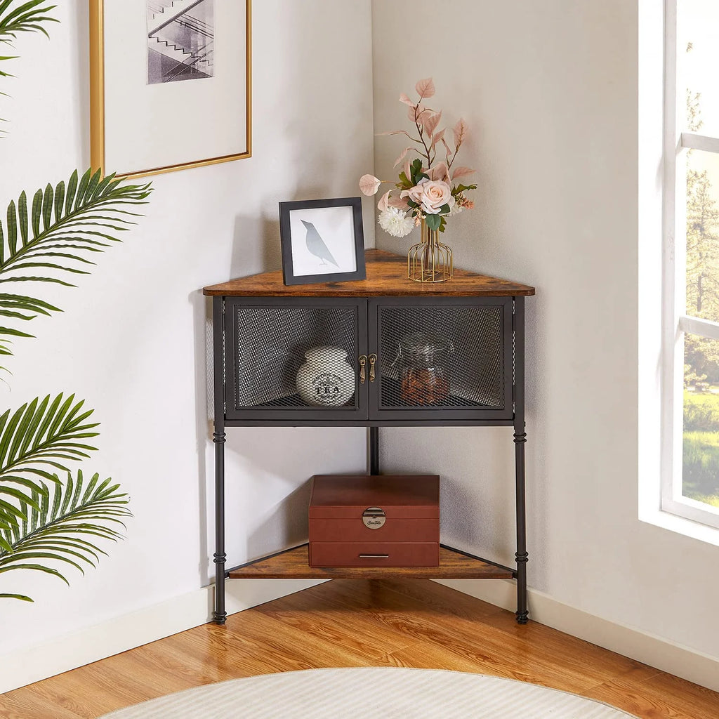 Brown 3-Tier Corner Shelf with Storage Cabinet A789568