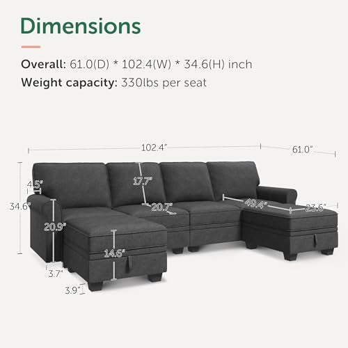 Light Grey U Shaped Sectional Sofa with Storage Seat W66378