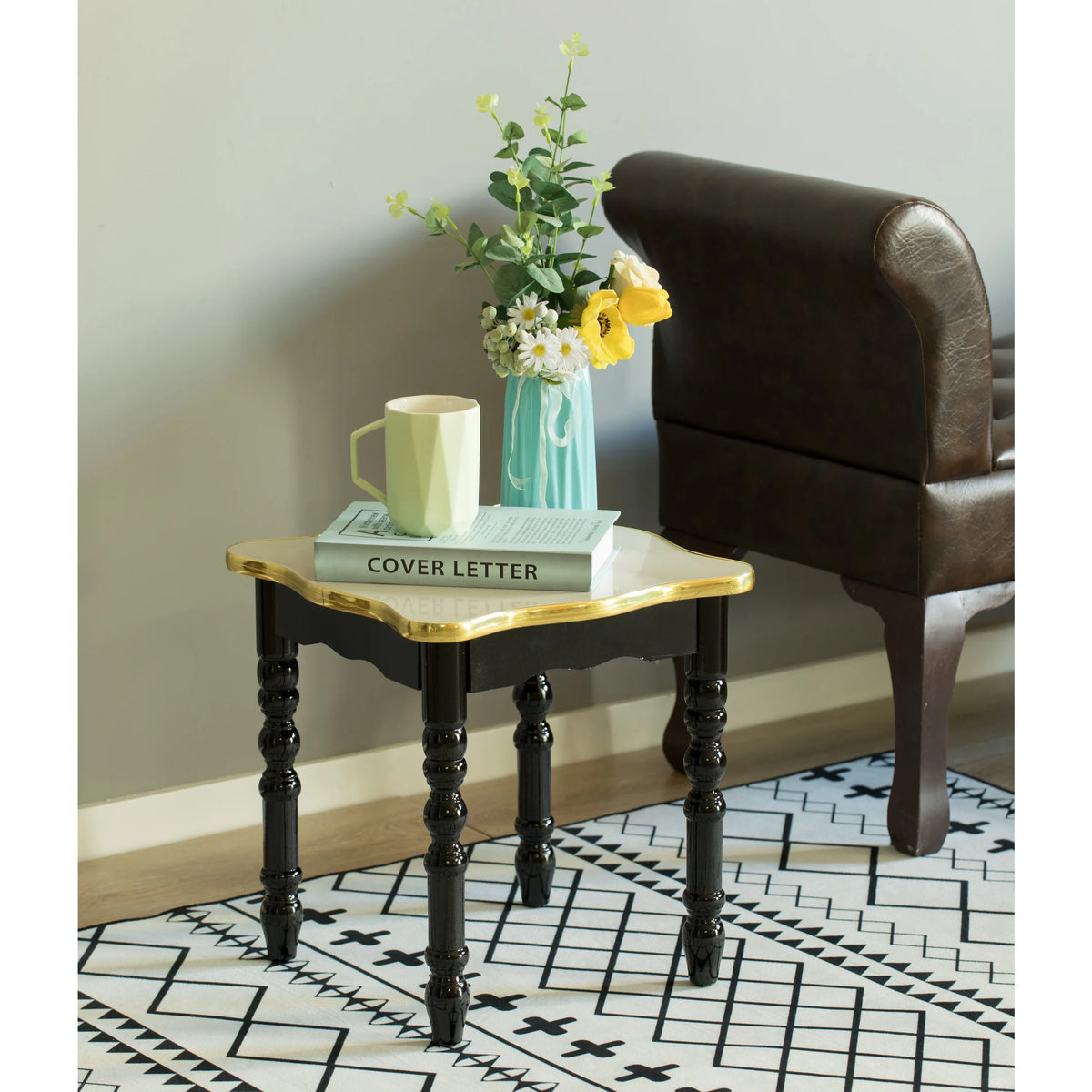 Square Wooden Side Table with Storage Shelf, White J1201