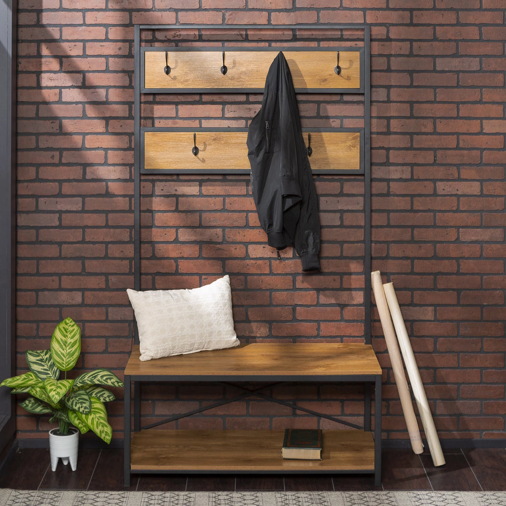 Industrial Hall Tree with Bench and Coat Hooks R5302