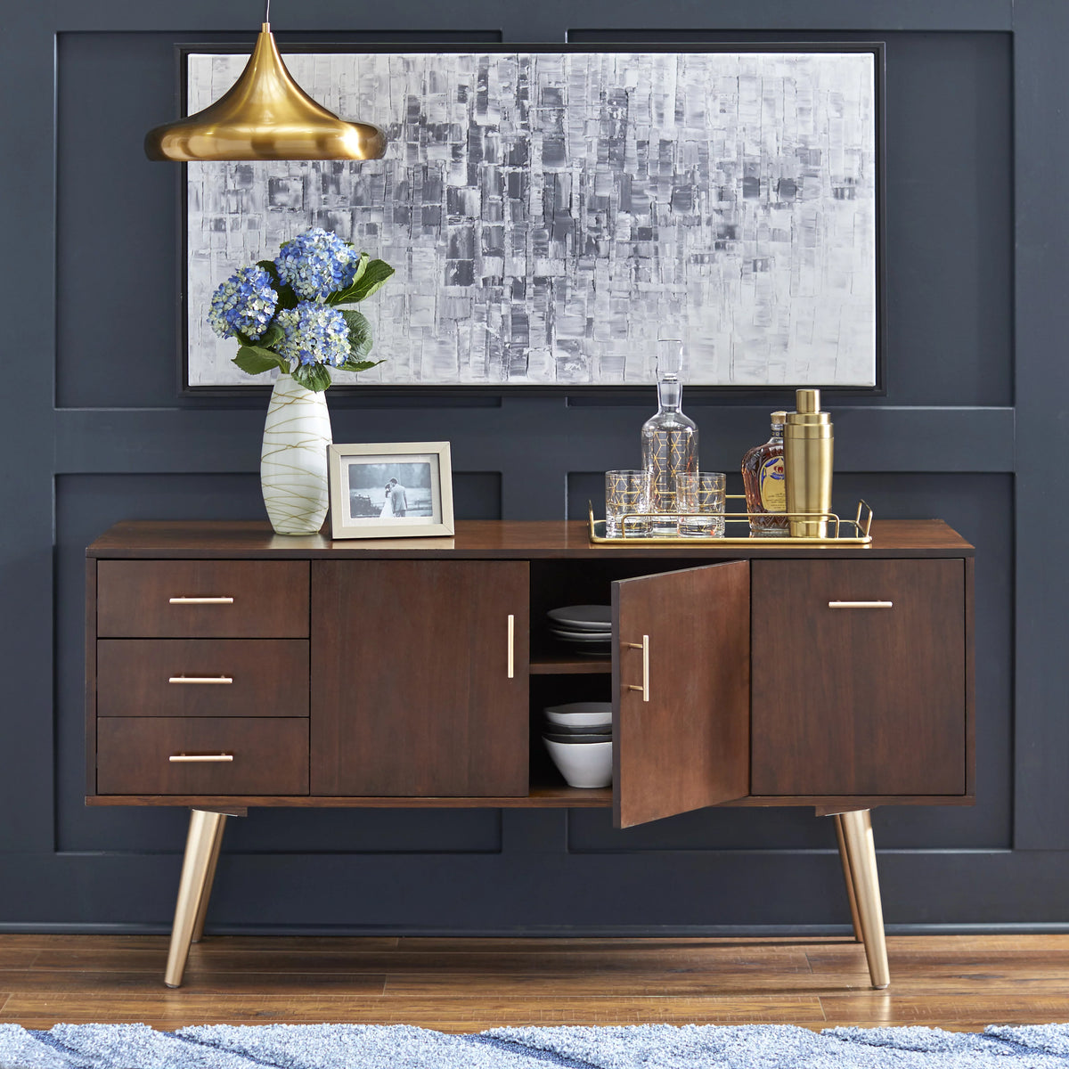 56” Wide Walnut Finish Sideboard Buffet E743404