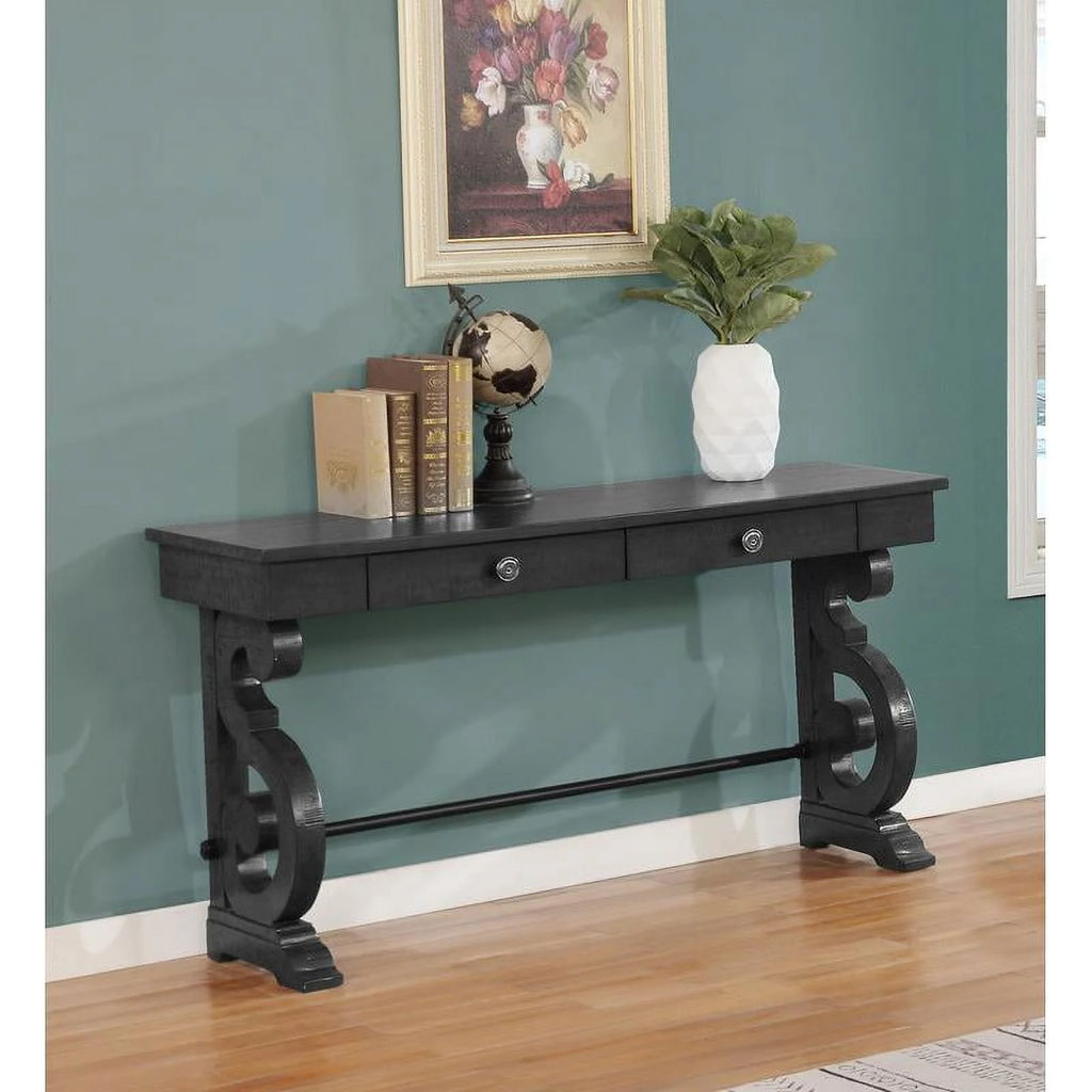 Rustic Dark Gray Wood Console Table with 2 Storage Drawers R4401