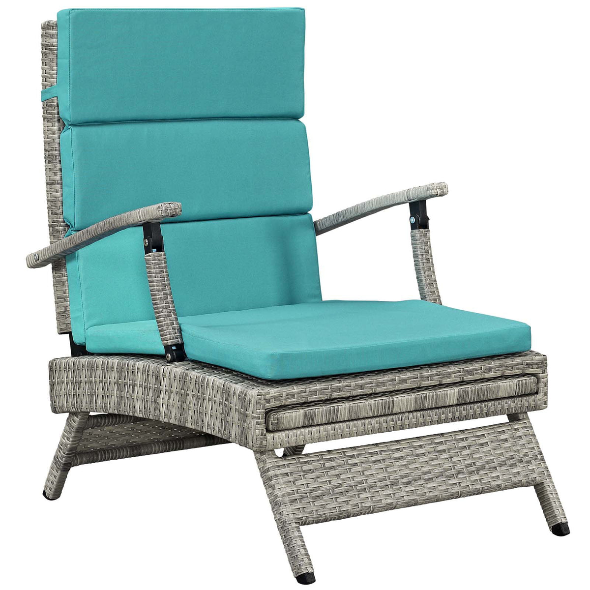 Light Gray Turquoise Wicker Rattan Outdoor Lounge Chair N3548