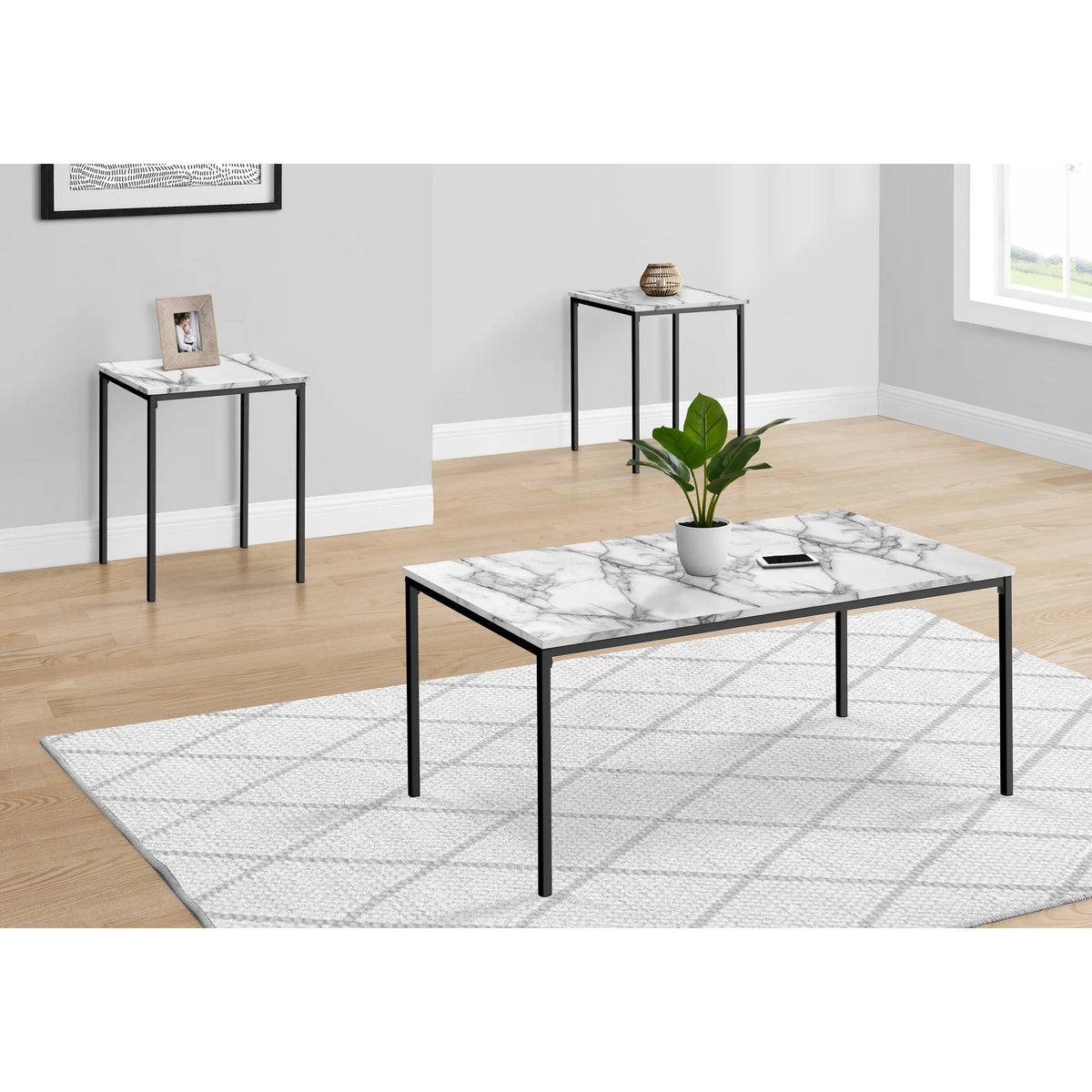 White and Black 3 Piece Coffee Table Set X708701