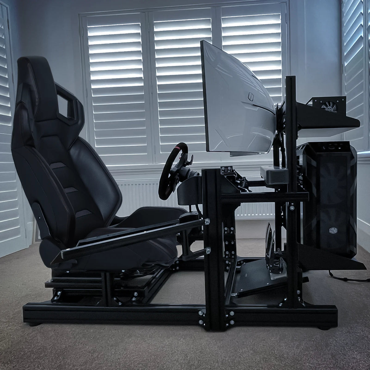Black Ergonomic Racing Seat with Adjustable Slide J980946