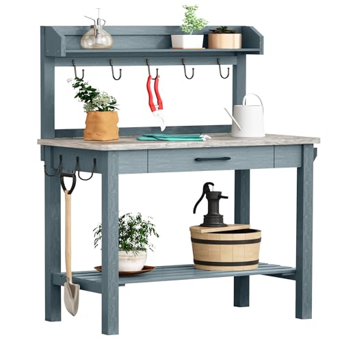Outdoor Potting Bench Table with Storage Drawer and Removable Shelf Rack G4151
