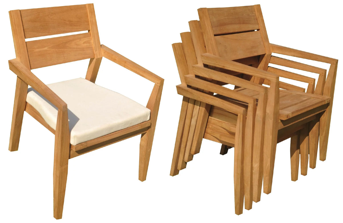 Grade-A Teak 5 Pc Dining Set with Oval Trestle Leg Table and 4 Stacking Arm Chairs V616570