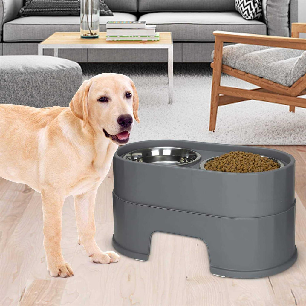 Raised Stainless Steel Dog Bowls Adjustable Double Bowl with Stand S567842