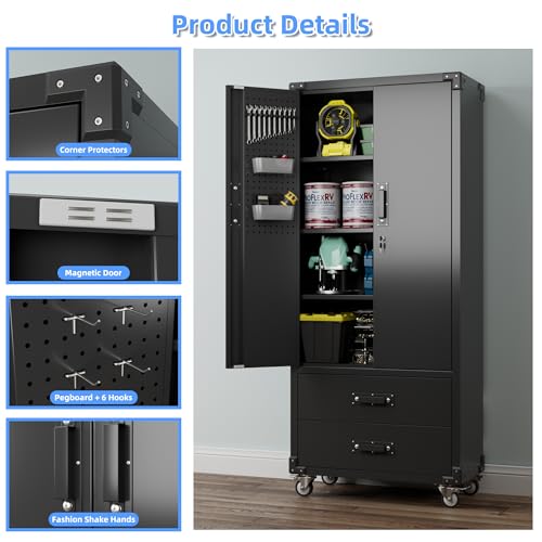 Black Metal Garage Storage Cabinet with Pegboard Z71677