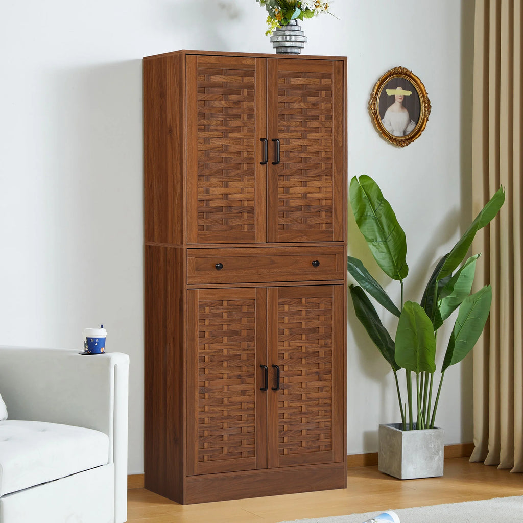 Walnut Storage Cabinet with 4 Doors and a Drawer L830303