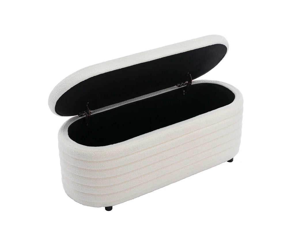 White Upholstered Faux Fur Storage Ottoman Bench G348532