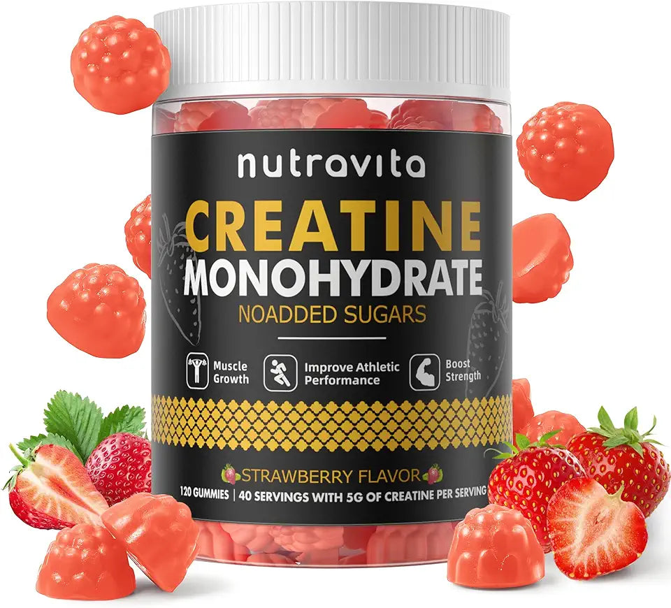 Sugar Free Vegan Strawberry Flavor 5g Creatine Monohydrate Gummies 120 Count M906513