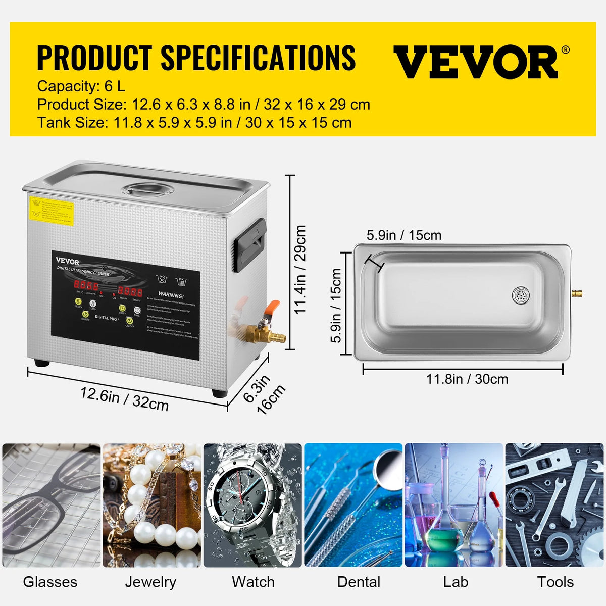 6L Ultrasonic Cleaner with Heater Timer U259200