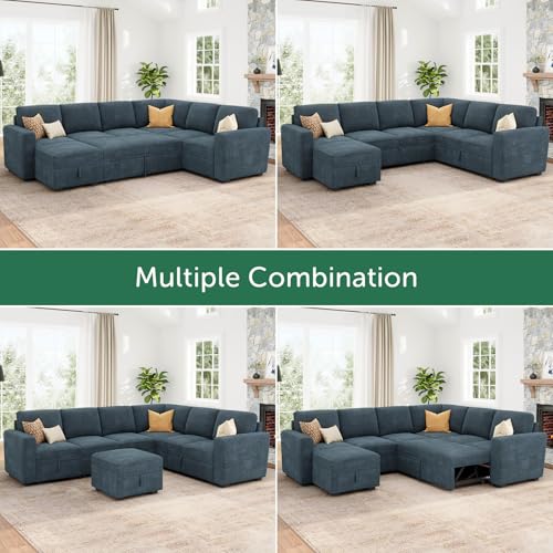 Dark Grey Corduroy L Shaped Sleeper Sofa with Pull Out Bed M174