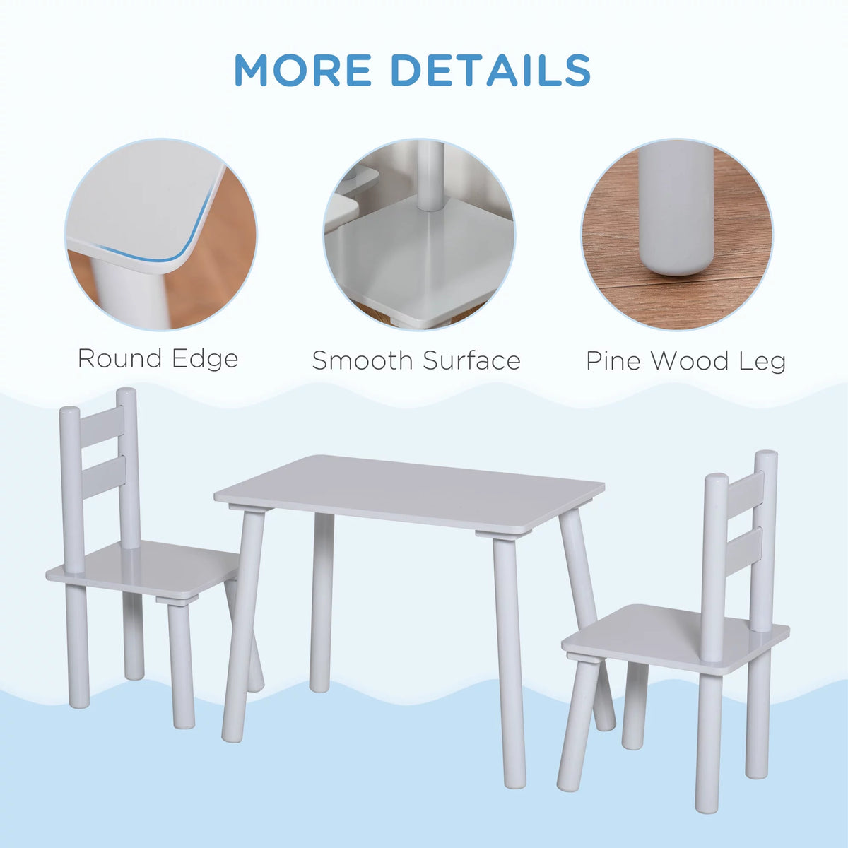 3-Piece Kids Wooden Table Chairs Set G513418