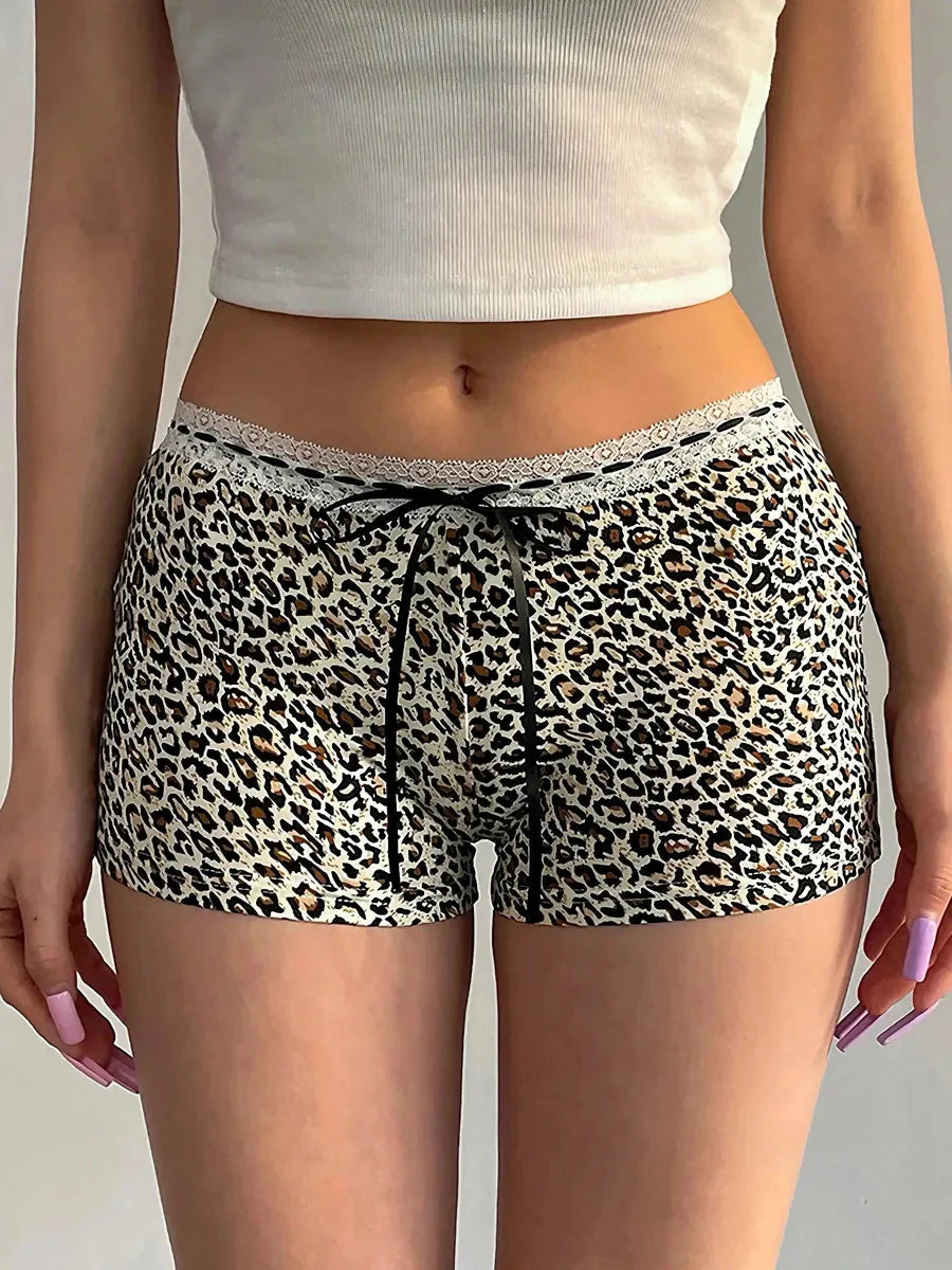 Cheetah Ribbon Lace Tight Shorts H8991