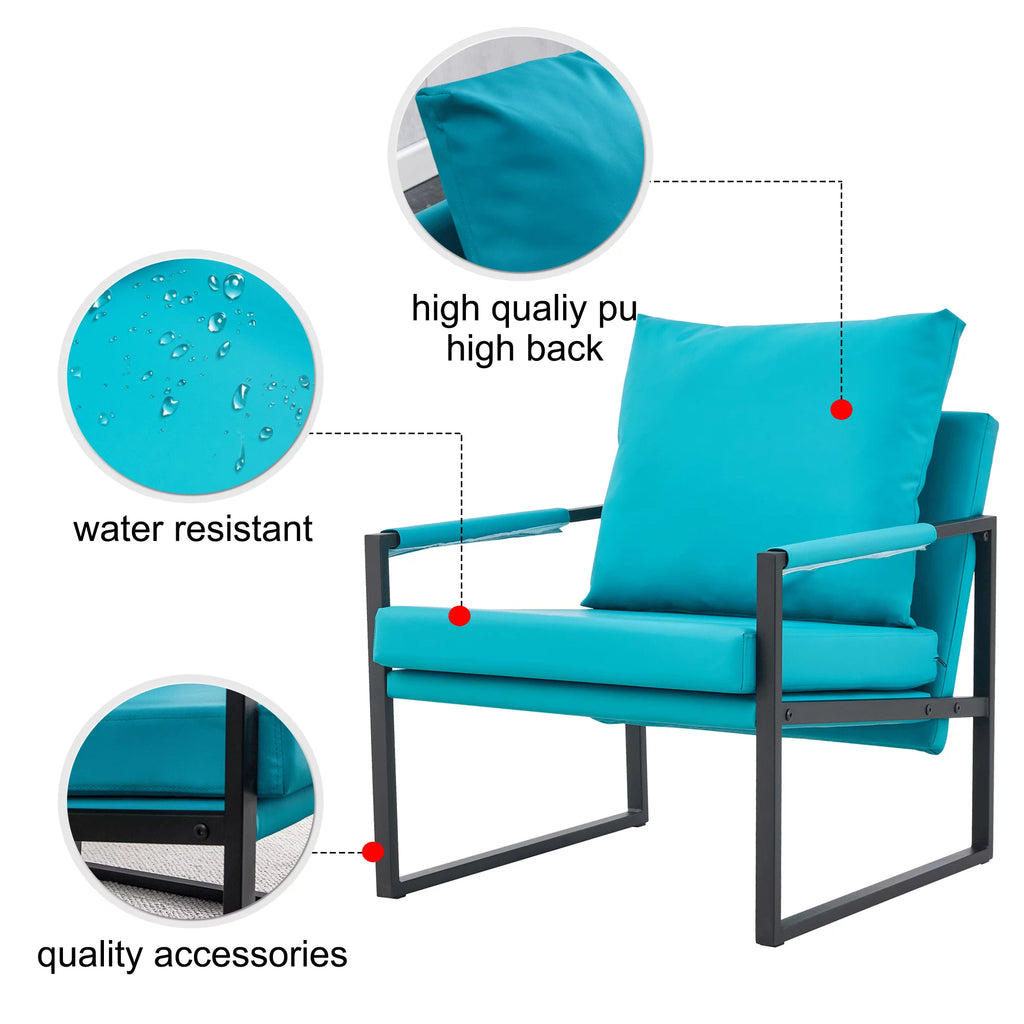 PU Leather Accent Arm Chair Mid Century Modern Upholstered Armchair Metal Frame Y544