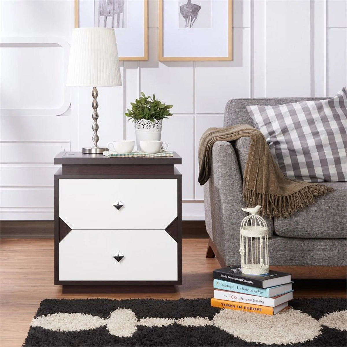 Contemporary Wood 2-Drawer End Table in Walnut U30066