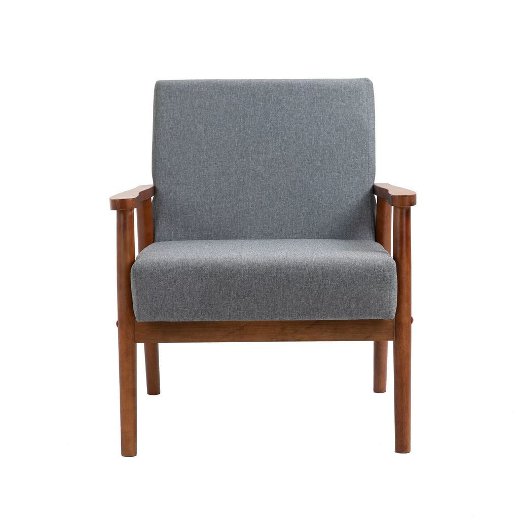 Mid-century Modern Solid Wood Brown Faux Leather Armchair M2497