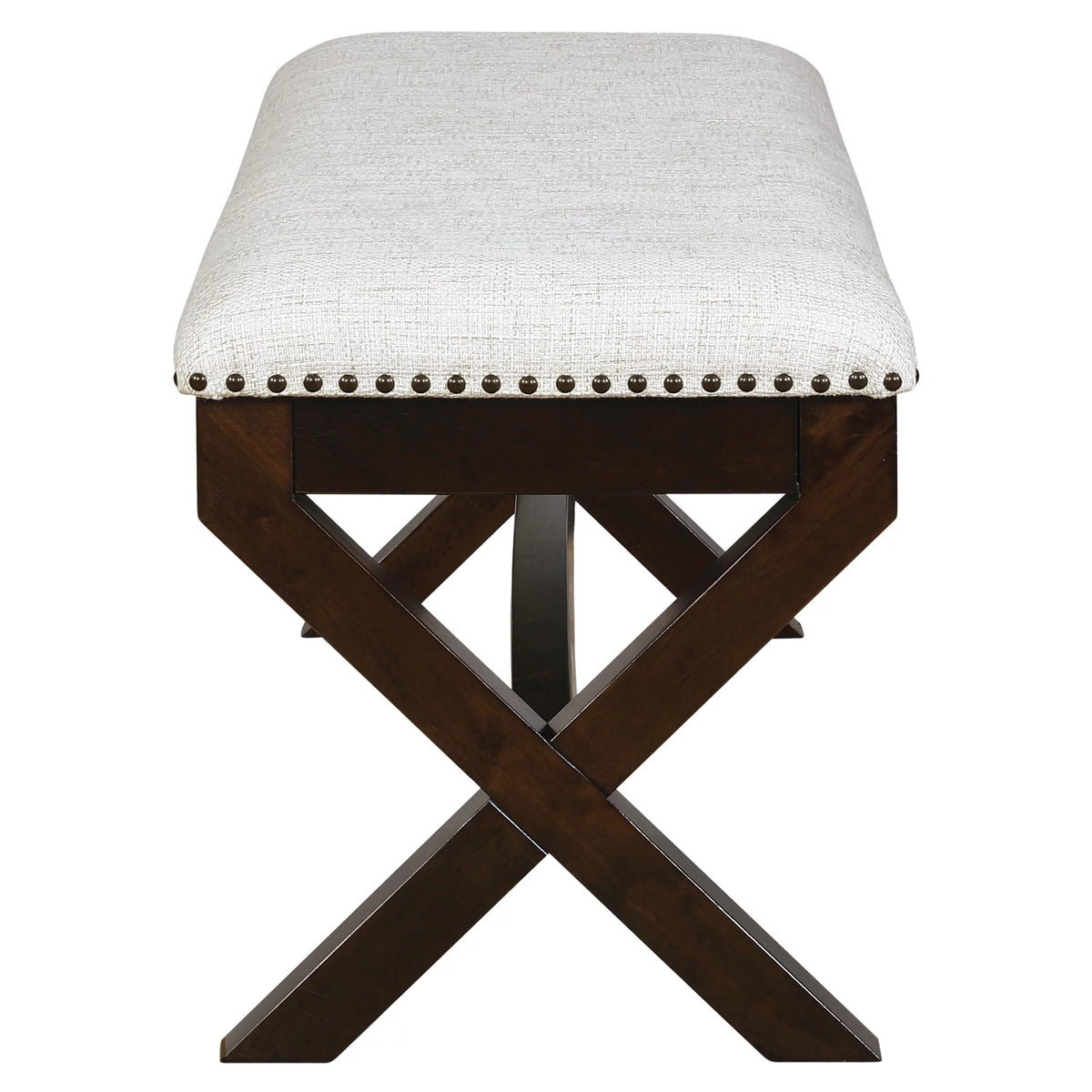 Linen White Fabric Bench with Dark Walnut Base C2821