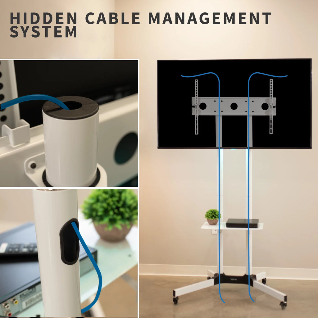 White Mobile TV Cart for 32" to 83" Flat Panel B566