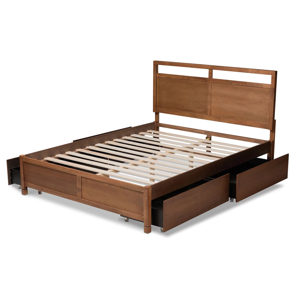 Walnut Brown Wood King Size 4-Drawer Platform Storage Bed R570