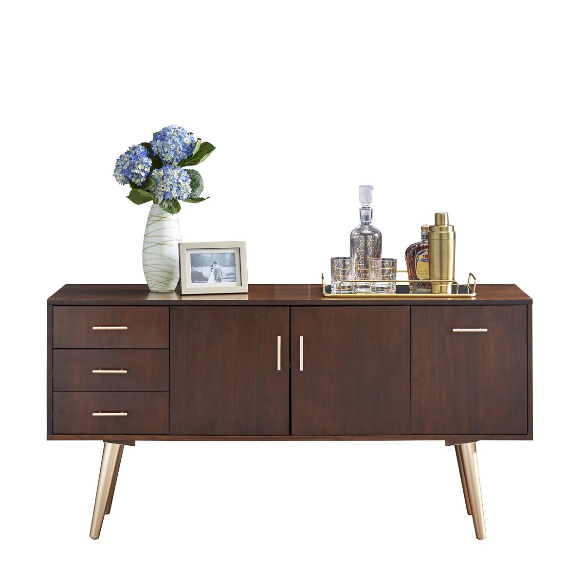56” Wide Walnut Finish Sideboard Buffet E743404