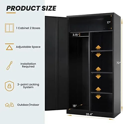 72" Metal Wardrobe Closet with Lock and Adjustable Shelves Z2950