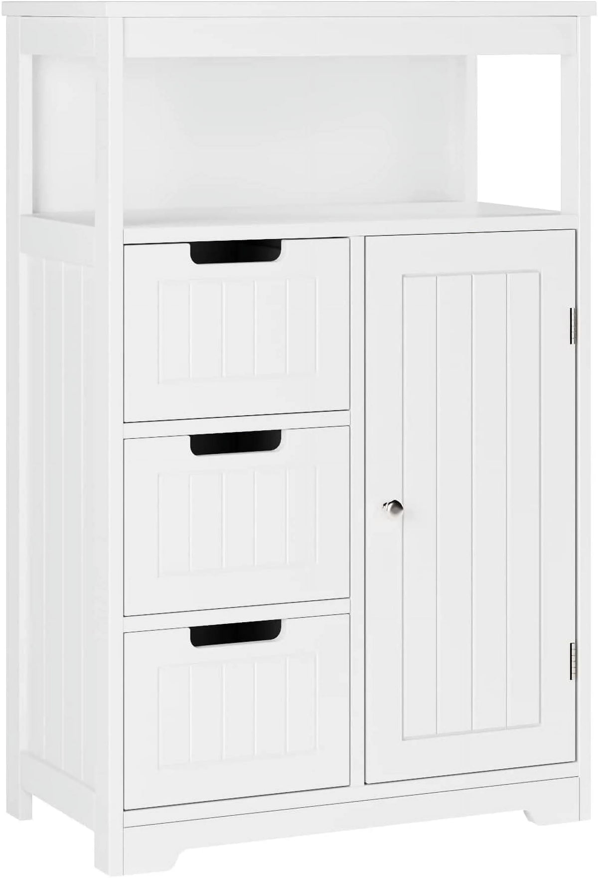 White Free Standing Bathroom Floor Cabinet with 3 Drawers and 1 Door T5774