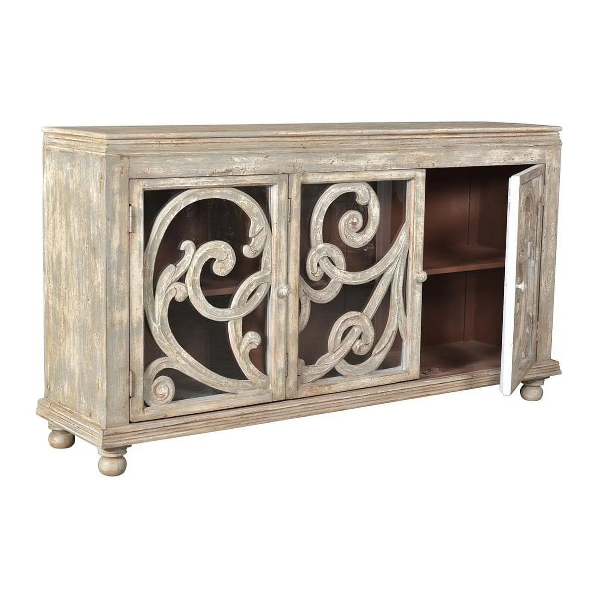 White 3-door Solid Wood Sideboard T603675