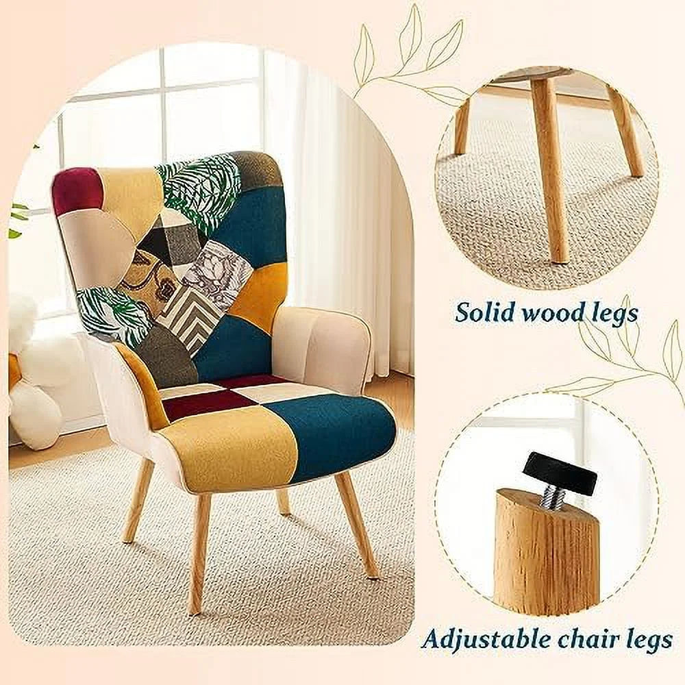 High Back Accent Chair with Linen Fabric and Wood Feet G376125