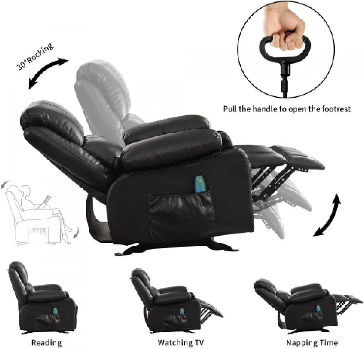 Oversized Leather Power Rocker Recliner with Heat and Massage J360