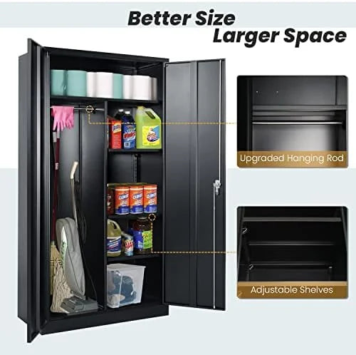 72" Metal Wardrobe Closet with Lock and Adjustable Shelves Z2950