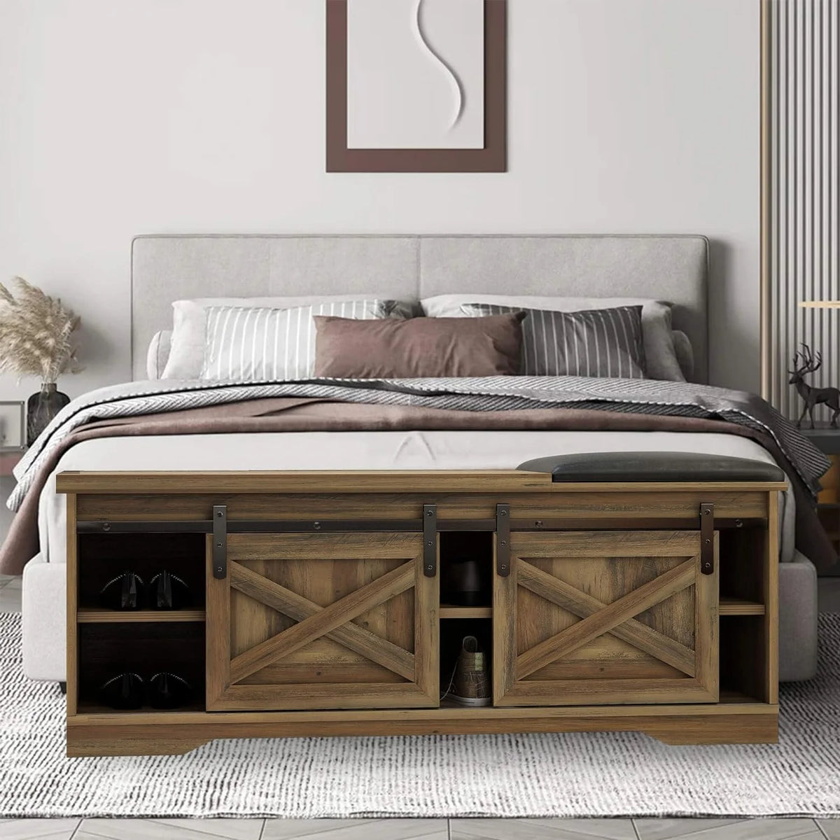 Farmhouse Storage Bench with Cushion 47 inch X13653