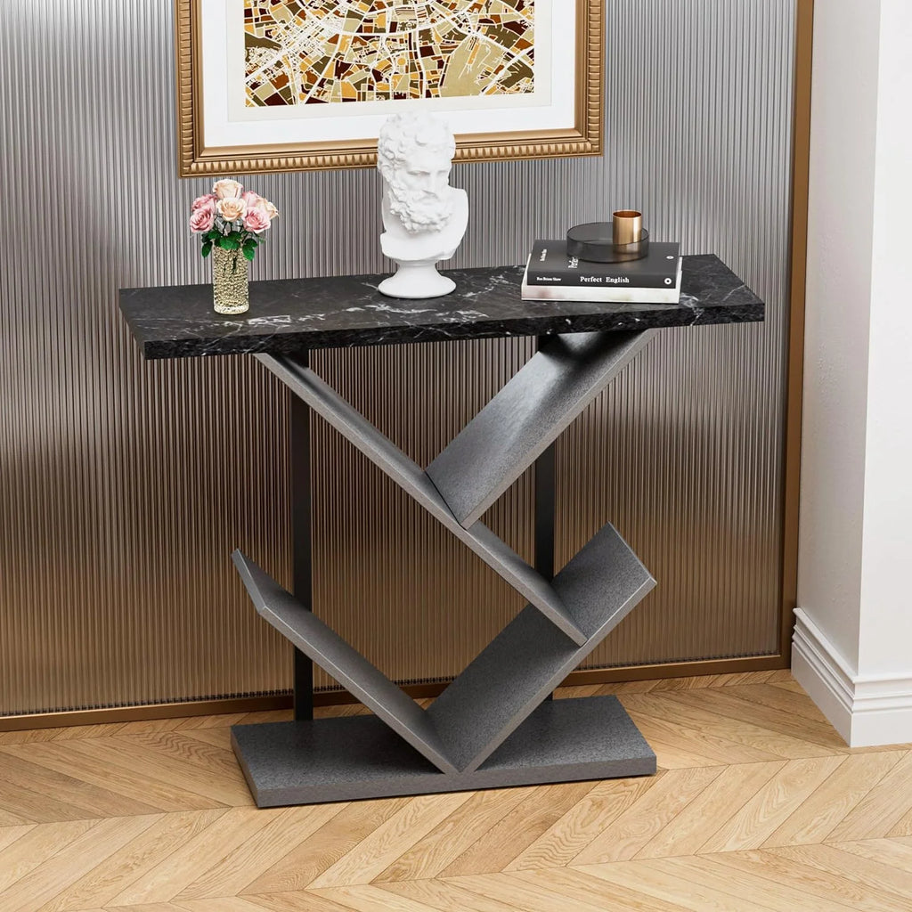Black Marble Console Table with Storage F658