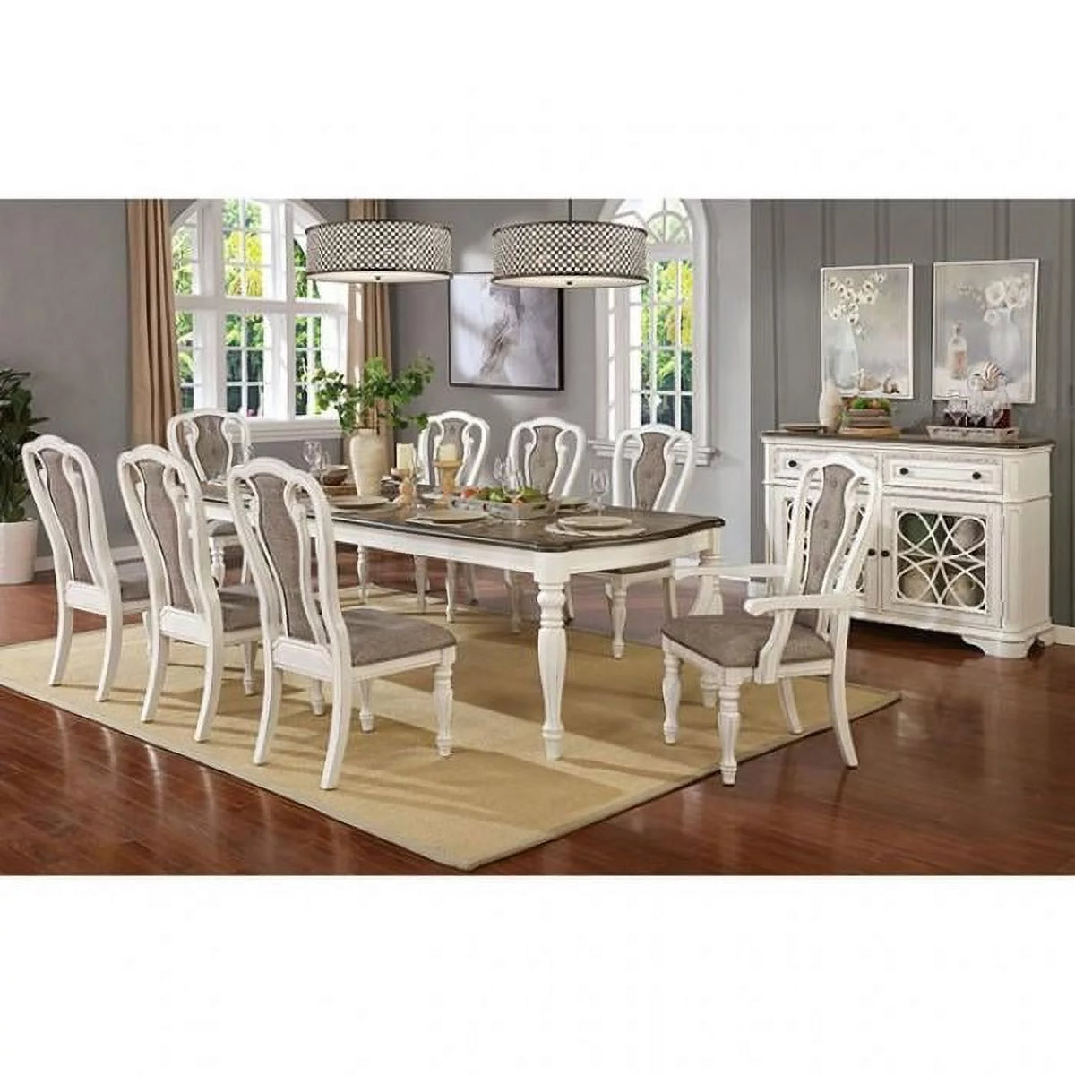White Wash & Walnut 5pcs Dining Room Set C877753