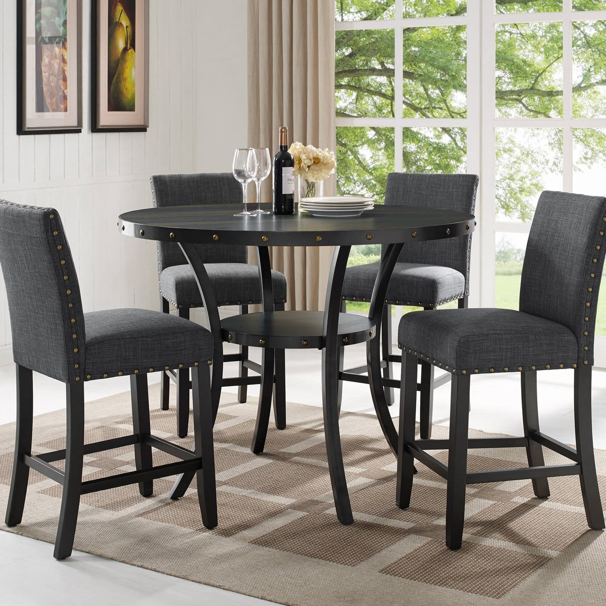 Gray Fabric Solid Rubberwood Counter Height Stool Set of 2 M9625