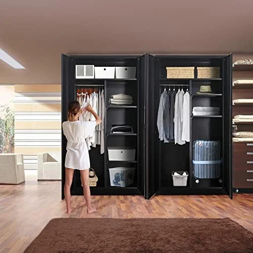 72" Metal Wardrobe Closet with Lock and Adjustable Shelves Z2950
